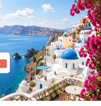 Sonnige Küste mit Meerblick und Urlaubsort am Wasser